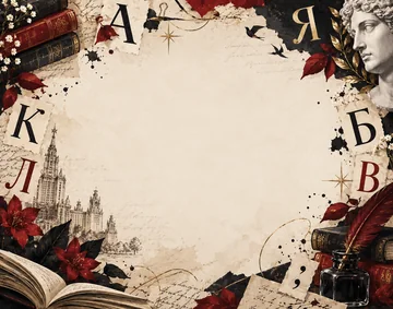 Винтажная литературная подпись с книгами, пером, буквами и красными листьями